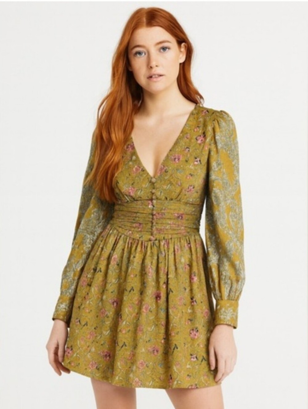 House Of Harlow 1960 Romantic Floral Lurex Mini Dress Medium Boho Cottage